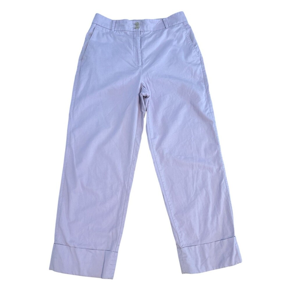 Ann Taylor Pink High Rise Wide Leg Cuffed Pants Size 6 cotton minimalist classic